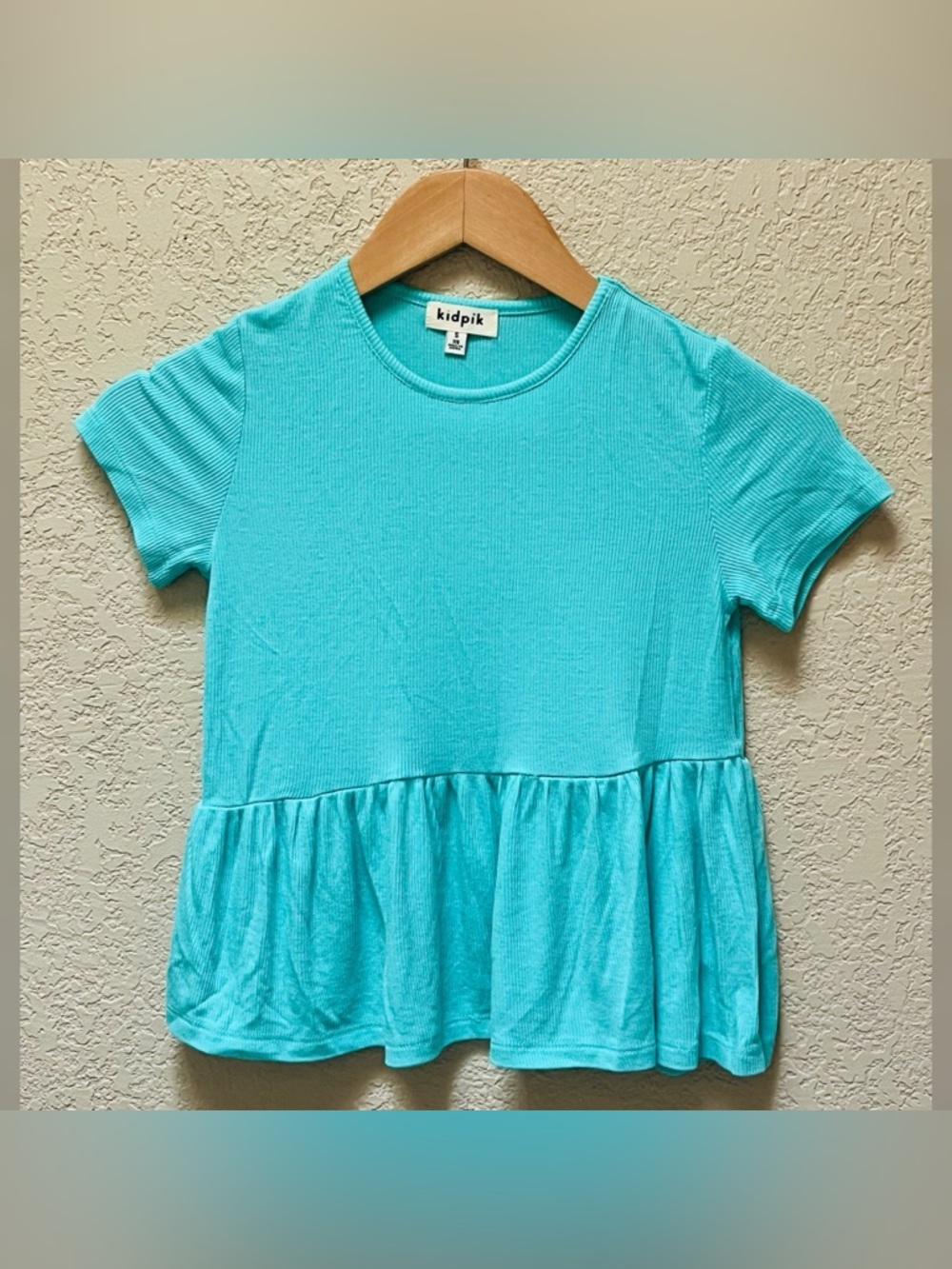 Kidpik Girl Ribbed Coco Top Teal Color Size- S 7/8